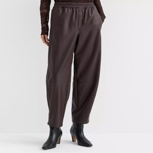 Faux leather barrel pant, pull on, LOFT, Women's Brown Pants